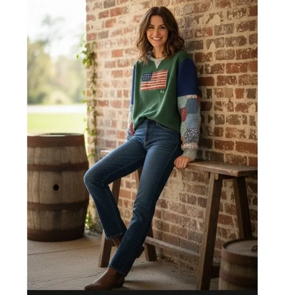 RARE Polo Country‎ RL Retro Patchwork Authentic Dry Goods Flag Sweatshirt L Uni